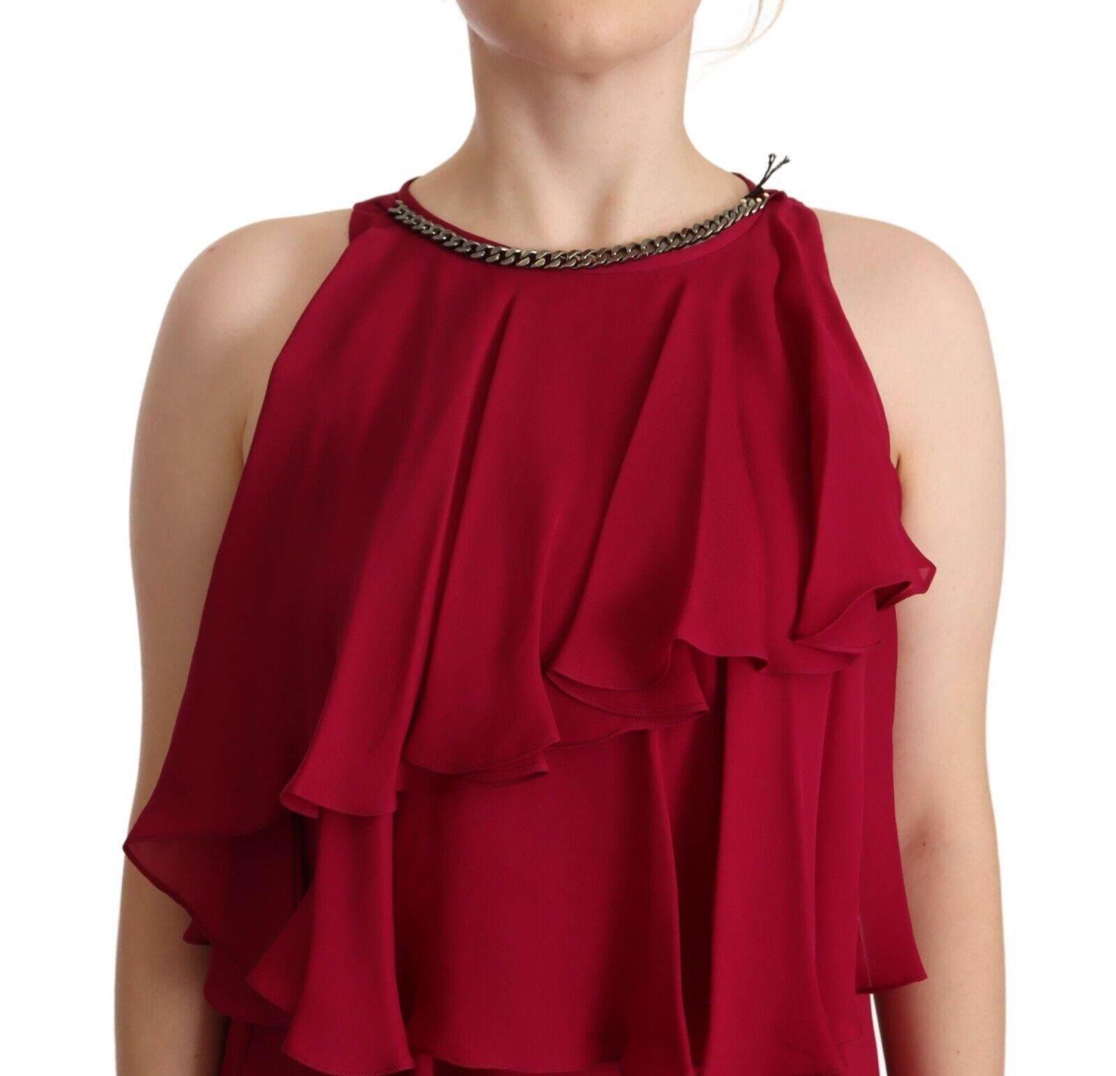 PLEIN SUD Orchid Silk Sleeveless Long Maxi Ruffle Shift Dress - Hilstor