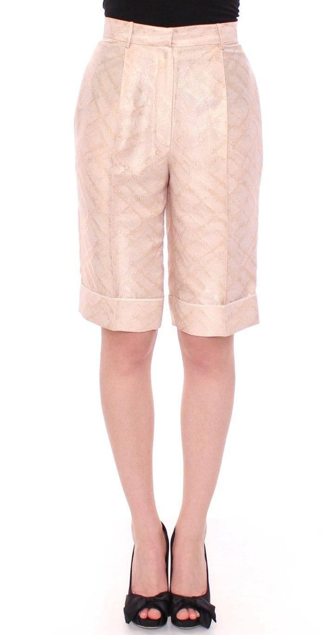 Zeyneptosun Exclusive Beige Brocade Above Knee Shorts - Hilstor
