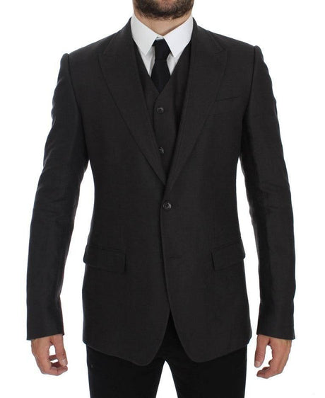 Dolce & Gabbana Gray Slim Fit Linen Blazer Jacket - Hilstor