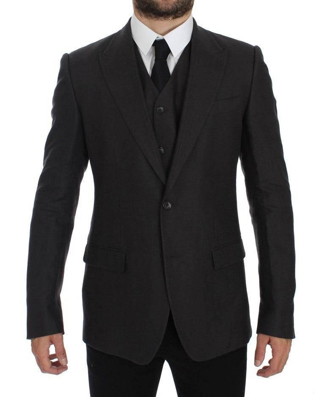 Dolce & Gabbana Elegant Gray Linen Slim Fit Blazer and Vest - Hilstor