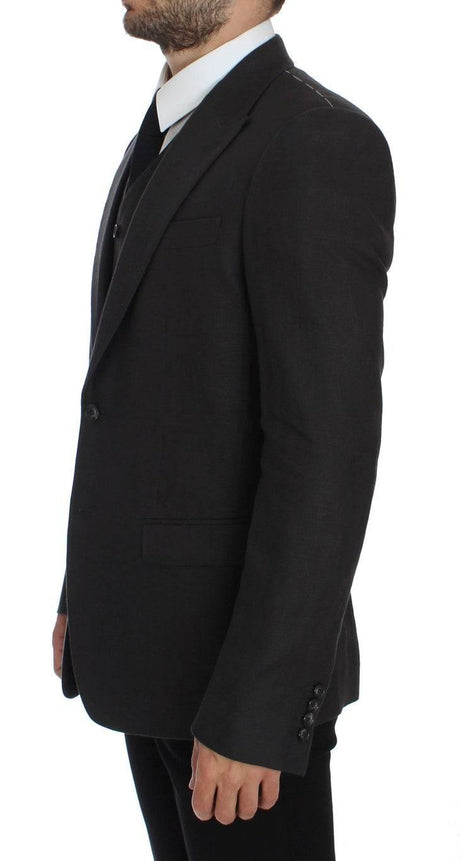 Dolce & Gabbana Gray Slim Fit Linen Blazer Jacket - Hilstor