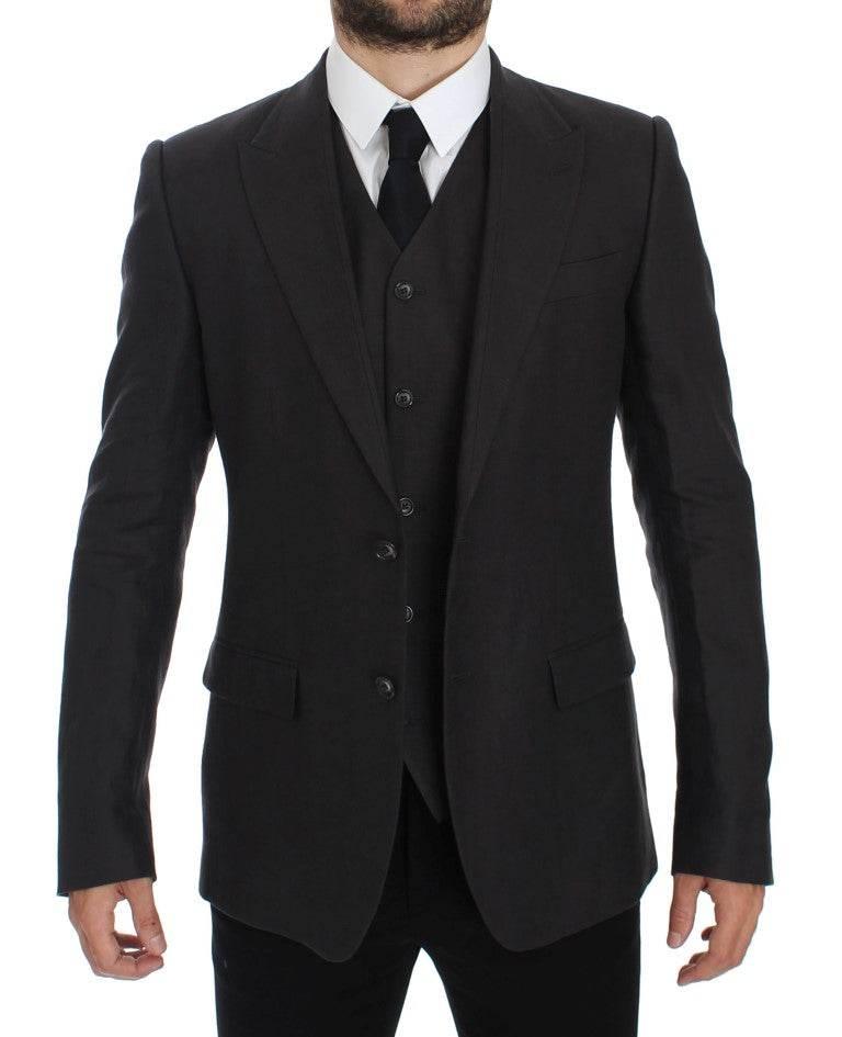 Dolce & Gabbana Elegant Gray Linen Slim Fit Blazer and Vest - Hilstor