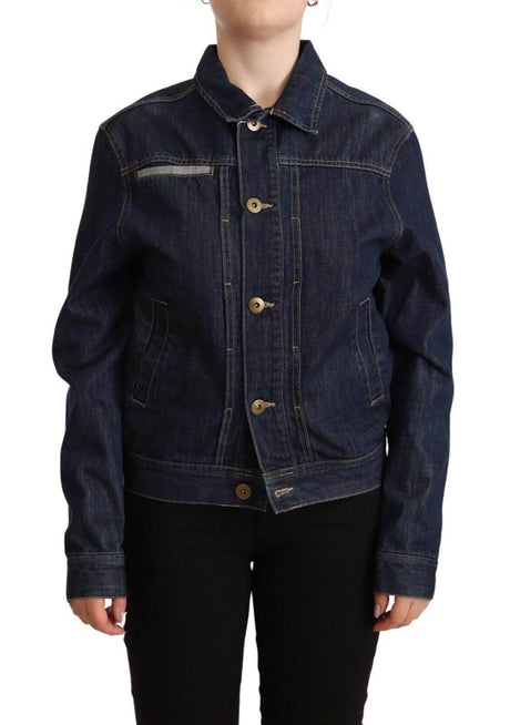 Master Coat Dark Blue Button Down Long Sleeves Denim Jacket - Hilstor
