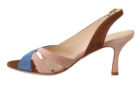GIA COUTURE Multicolor Suede Leather Slingback Heels Sandals Shoes - Hilstor