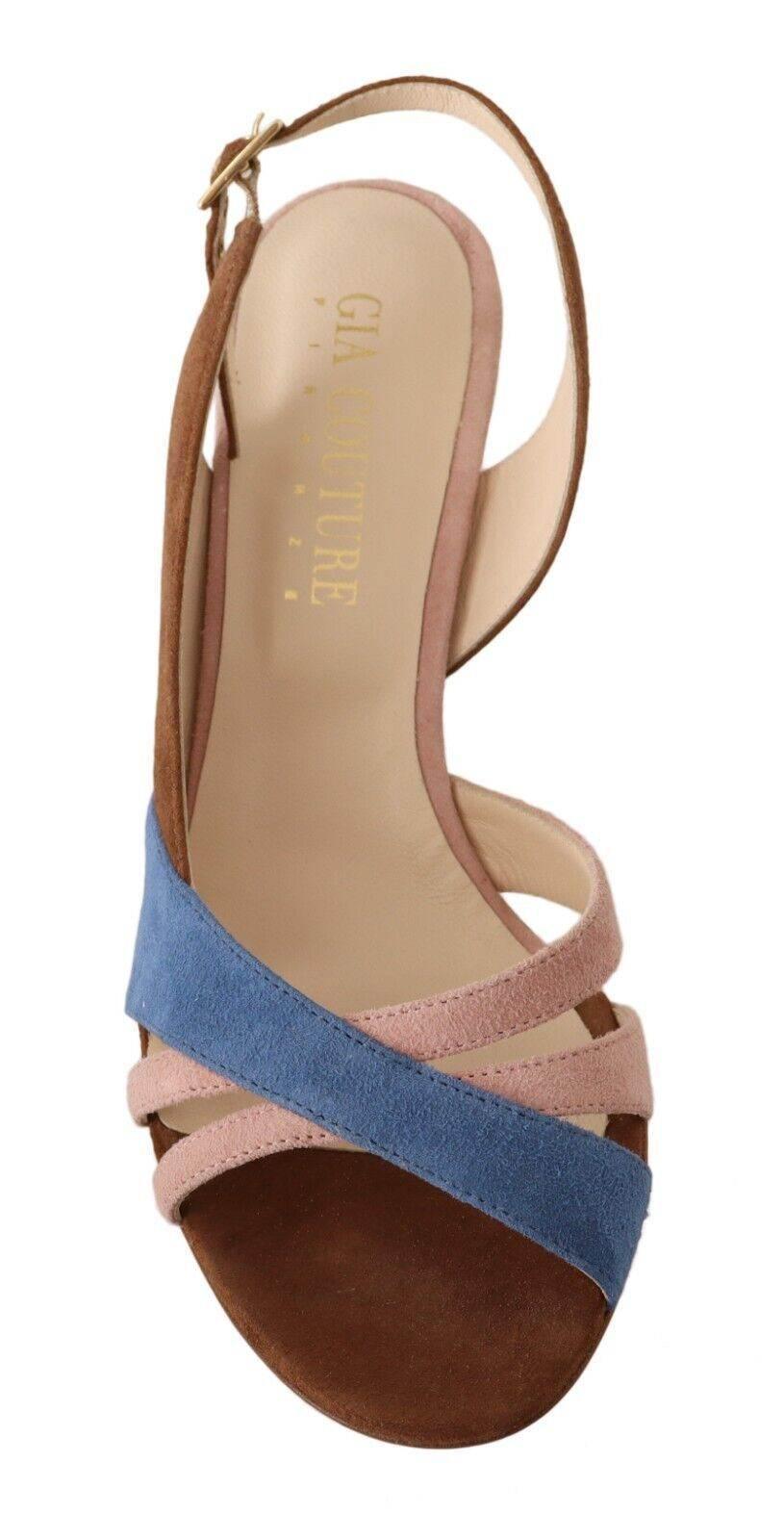 GIA COUTURE Multicolor Suede Leather Slingback Heels Sandals Shoes - Hilstor