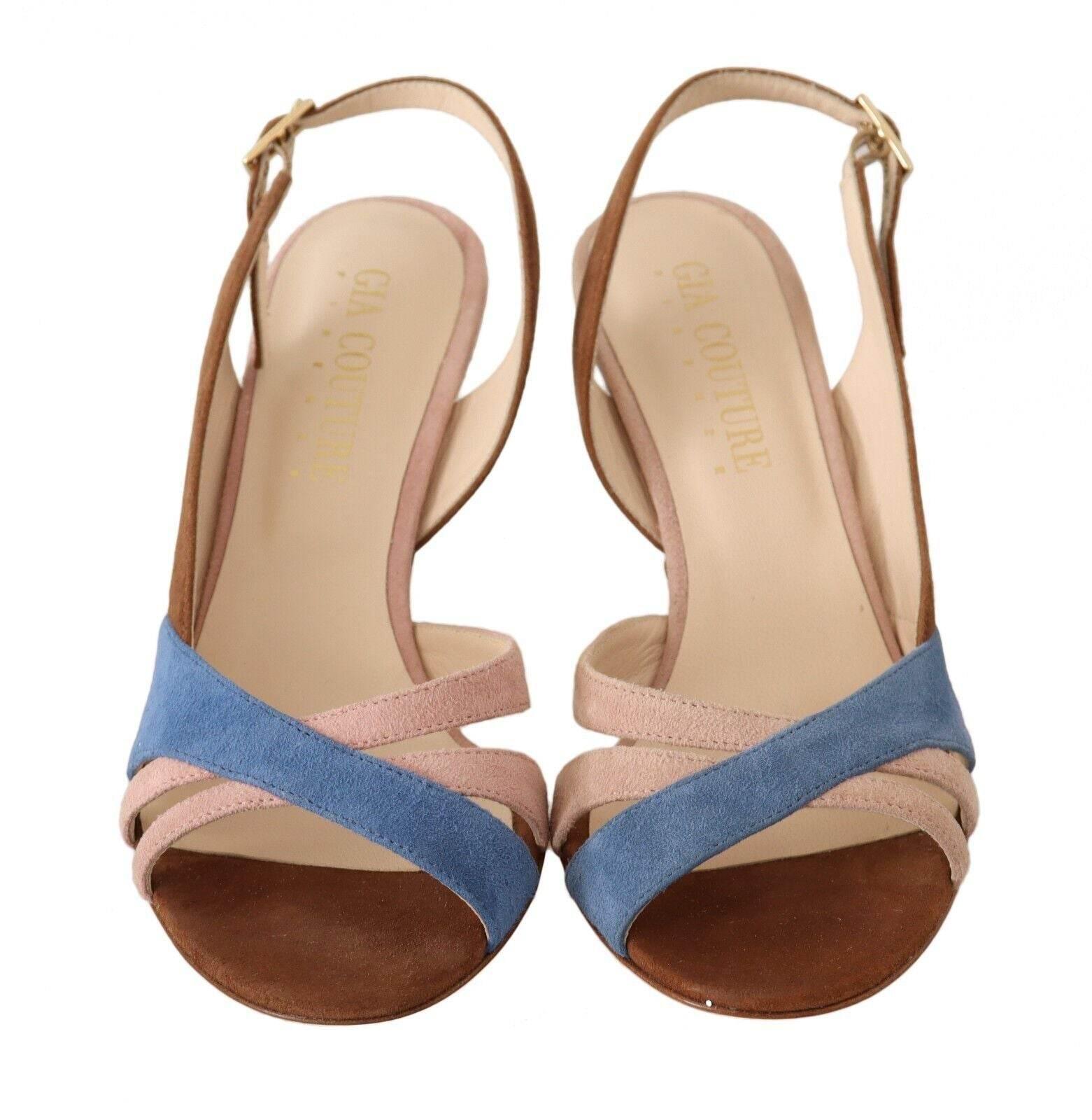 GIA COUTURE Multicolor Suede Leather Slingback Heels Sandals Shoes - Hilstor
