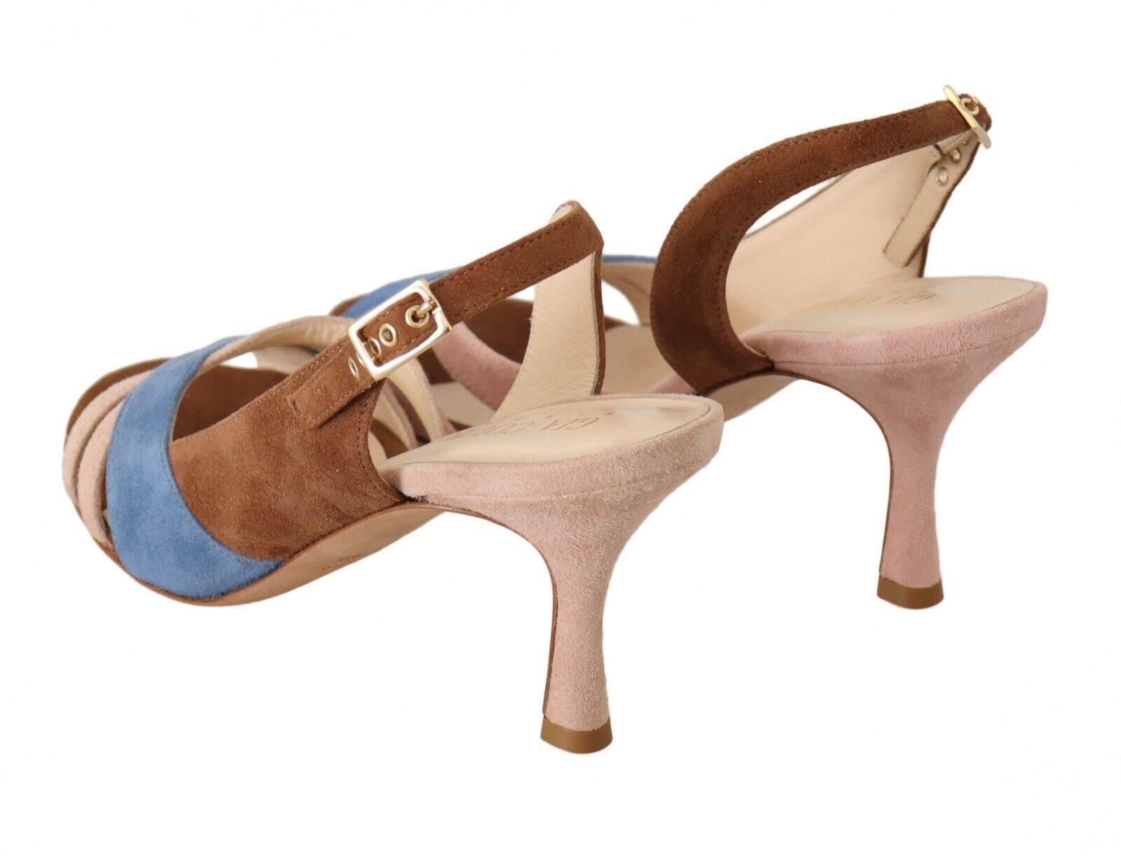 GIA COUTURE Multicolor Suede Leather Slingback Heels Sandals Shoes - Hilstor