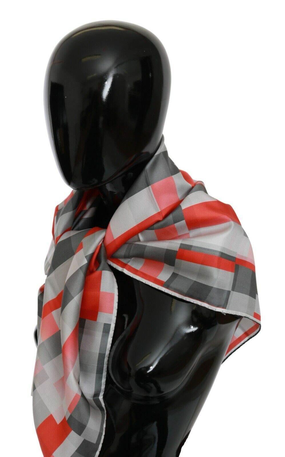Costume National Gray Red Silk Shawl Foulard Wrap Scarf - Hilstor
