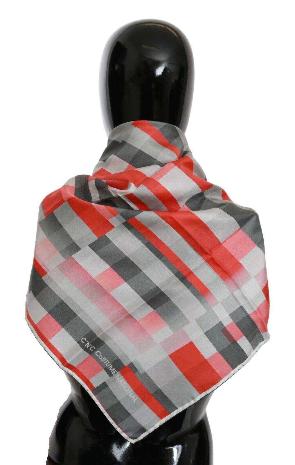 Costume National Gray Red Silk Shawl Foulard Wrap Scarf - Hilstor
