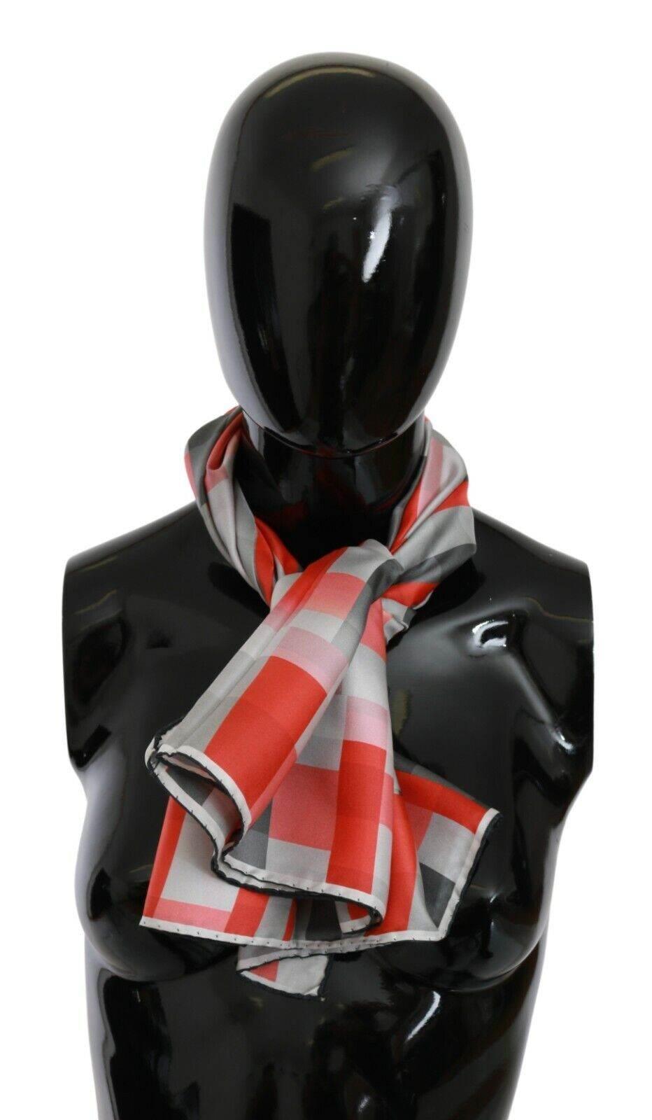 Costume National Gray Red Silk Shawl Foulard Wrap Scarf - Hilstor