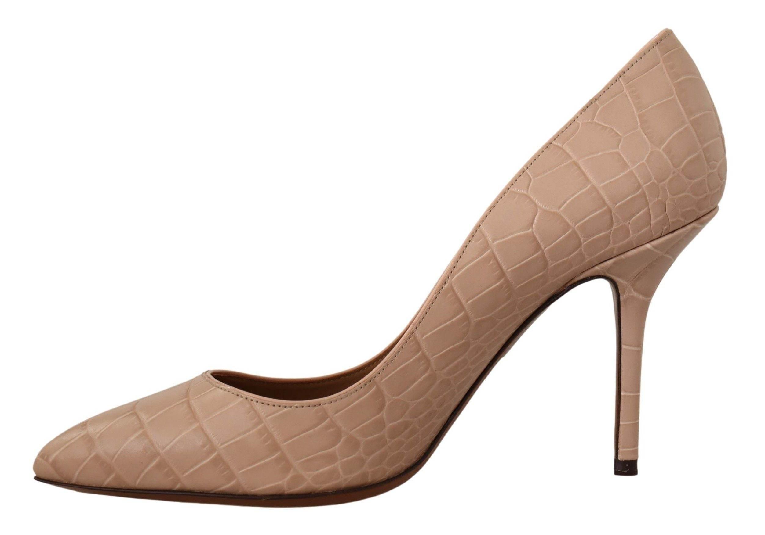 Dolce & Gabbana Elegant Nude Leather Kitten Heels Pumps - Hilstor