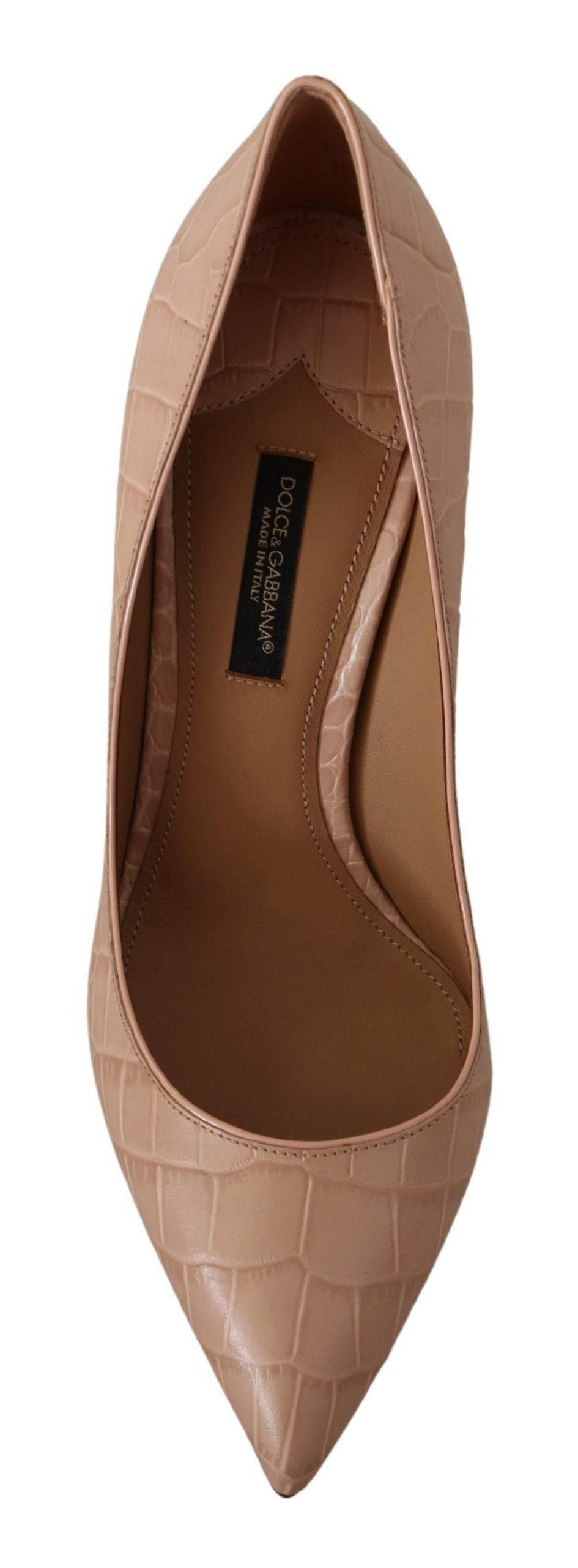 Dolce & Gabbana Elegant Nude Leather Kitten Heels Pumps - Hilstor