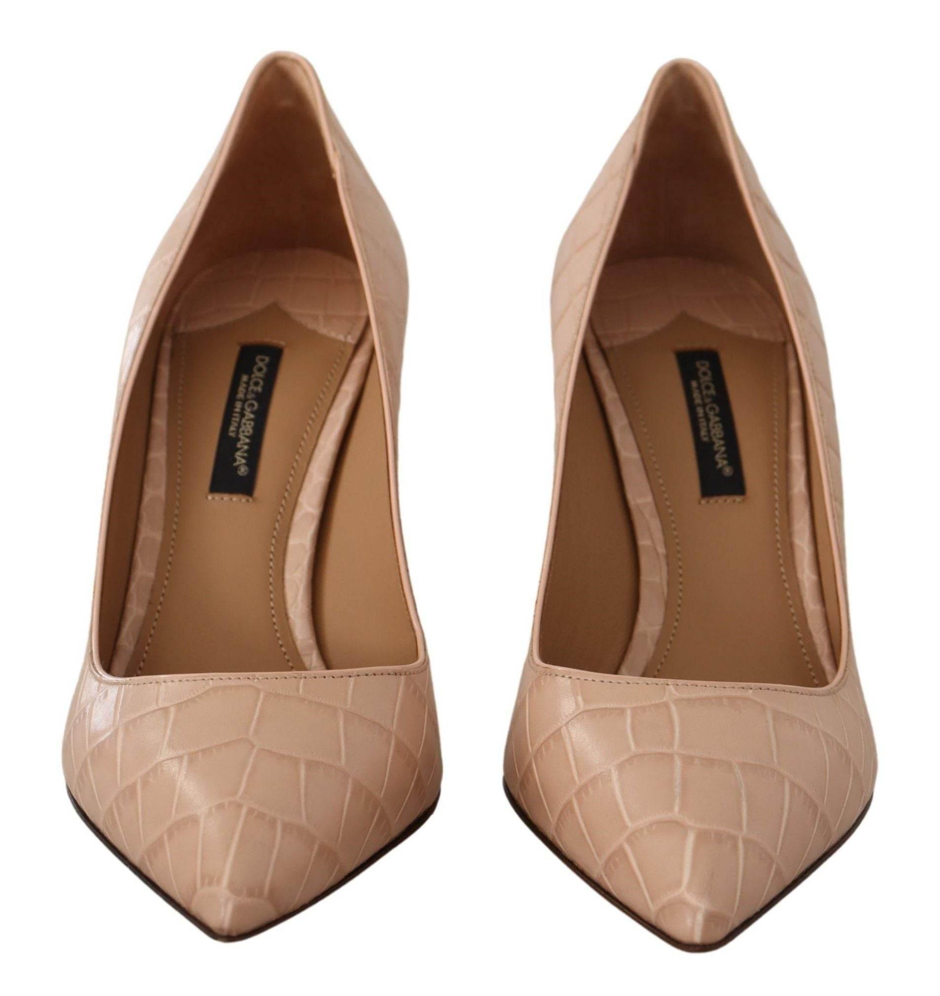 Dolce & Gabbana Elegant Nude Leather Kitten Heels Pumps - Hilstor