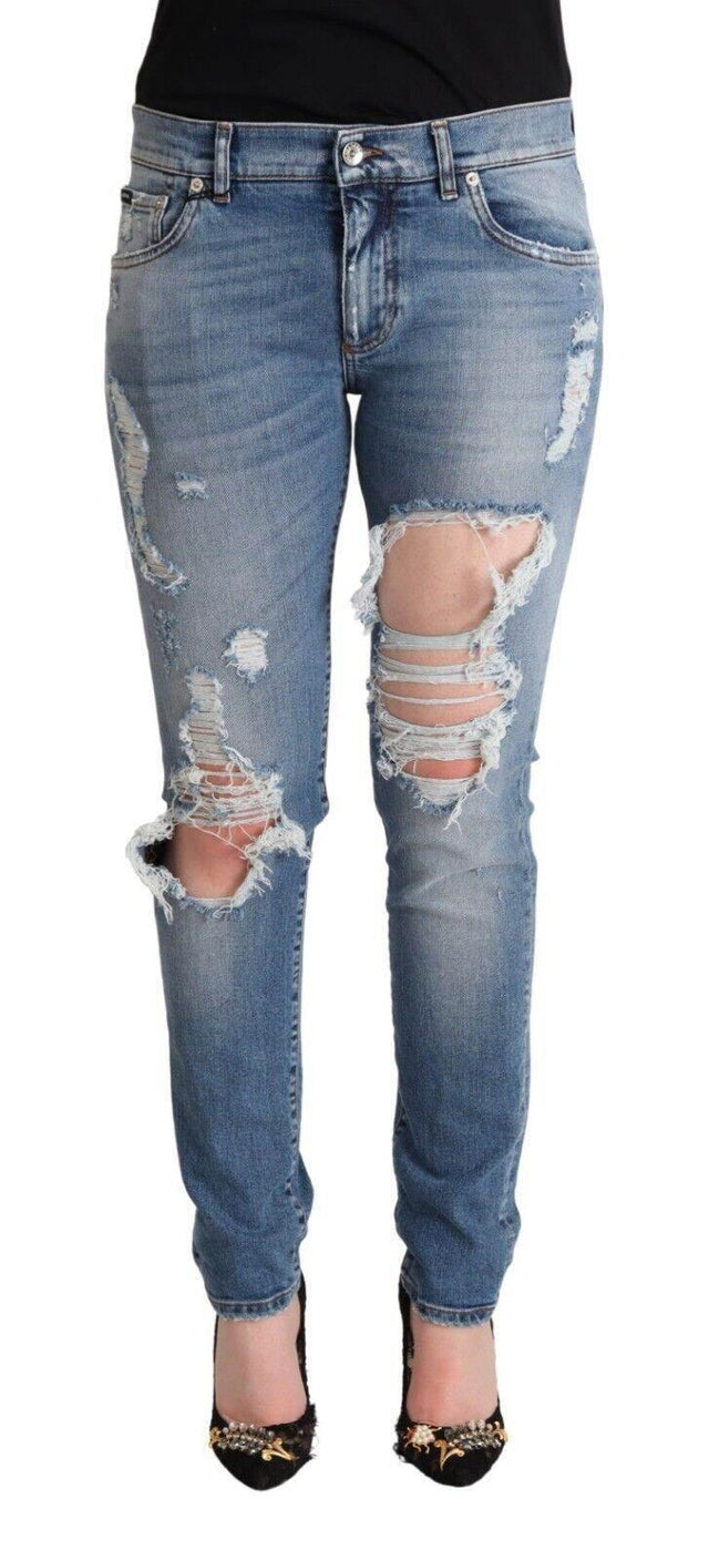 Dolce & Gabbana Blue Distressed Cotton Denim Skinny Jeans - Hilstor