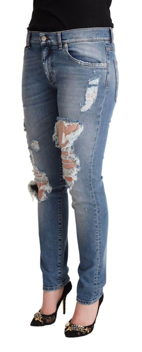 Dolce & Gabbana Blue Distressed Cotton Denim Skinny Jeans - Hilstor