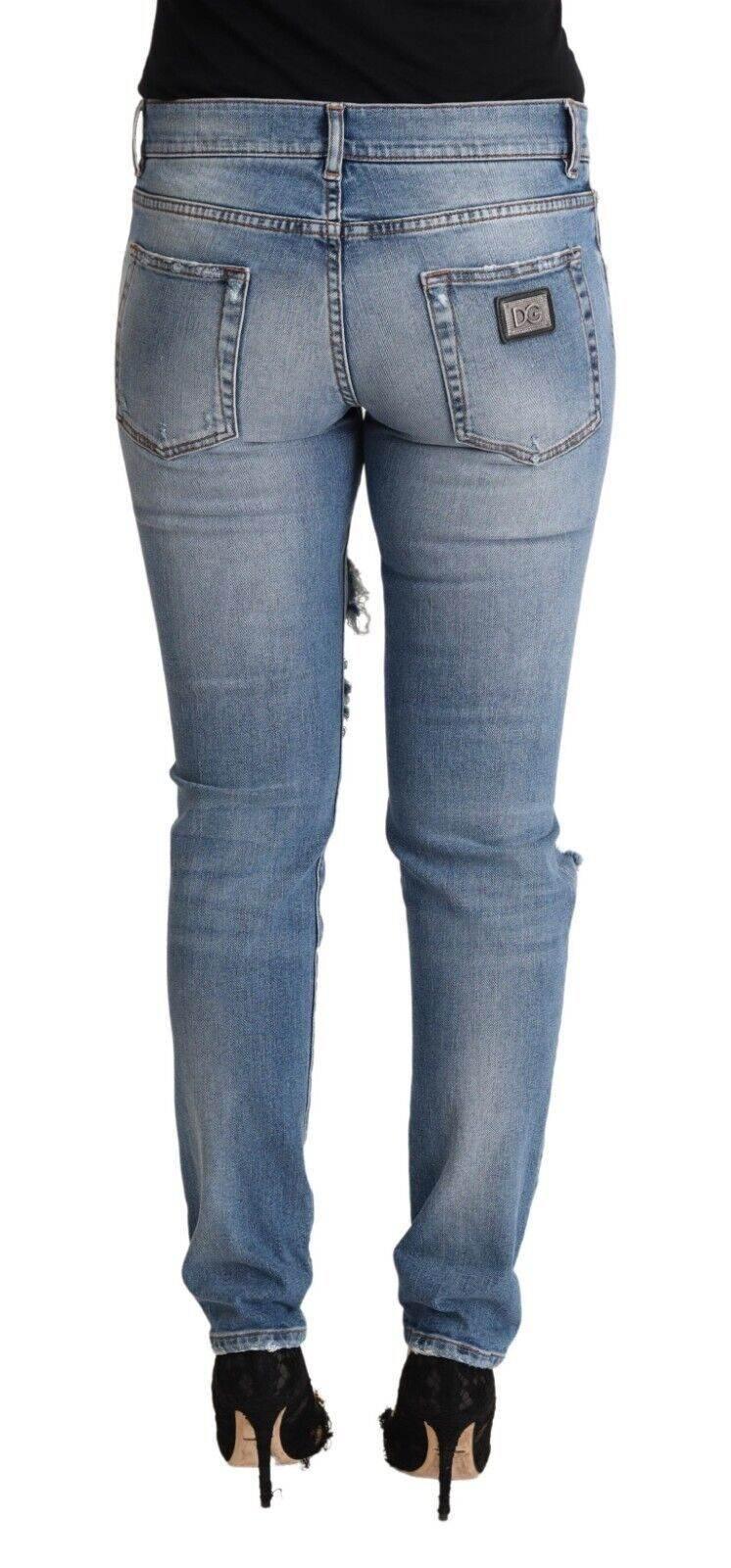 Dolce & Gabbana Blue Distressed Cotton Denim Skinny Jeans - Hilstor