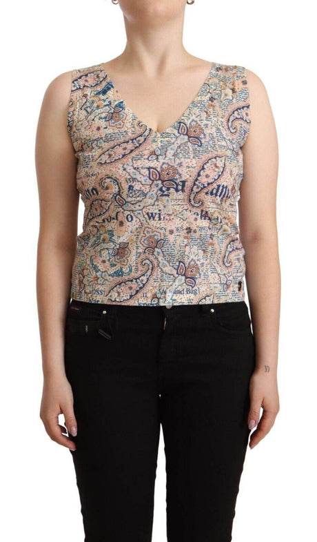 John Galliano Multicolor Cotton Sleeveless V-neck Tank Top - Hilstor