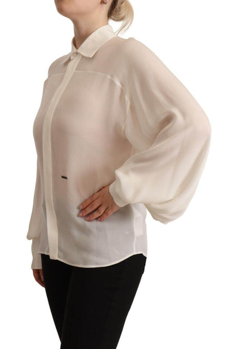 Dsquared² Off White Silk Long Sleeves Collared Blouse Top - Hilstor