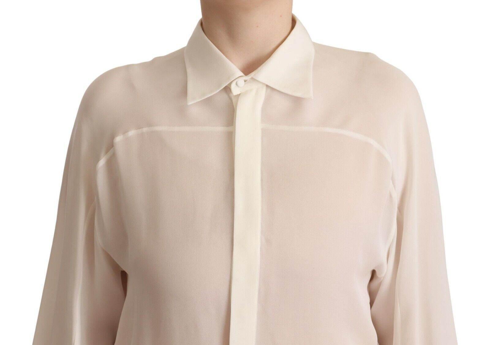 Dsquared² Off White Silk Long Sleeves Collared Blouse Top - Hilstor