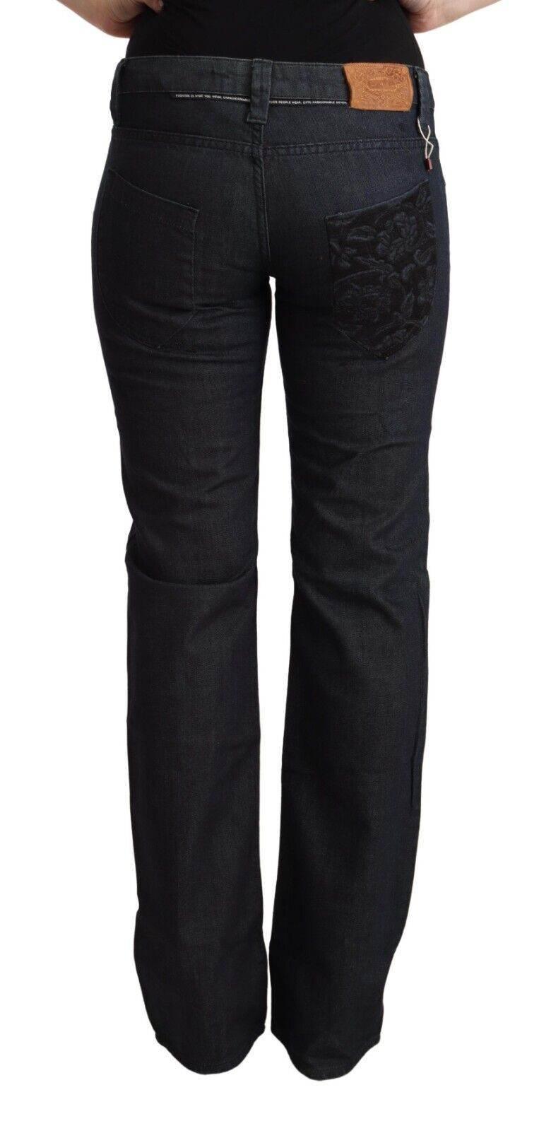 Exte Dark Blue Cotton Stretch Low Waist Straight Denim Jeans - Hilstor