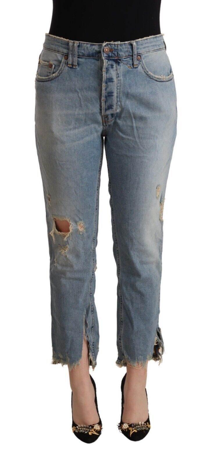 CYCLE Light Blue Distressed Mid Waist Cropped Denim Jeans - Hilstor