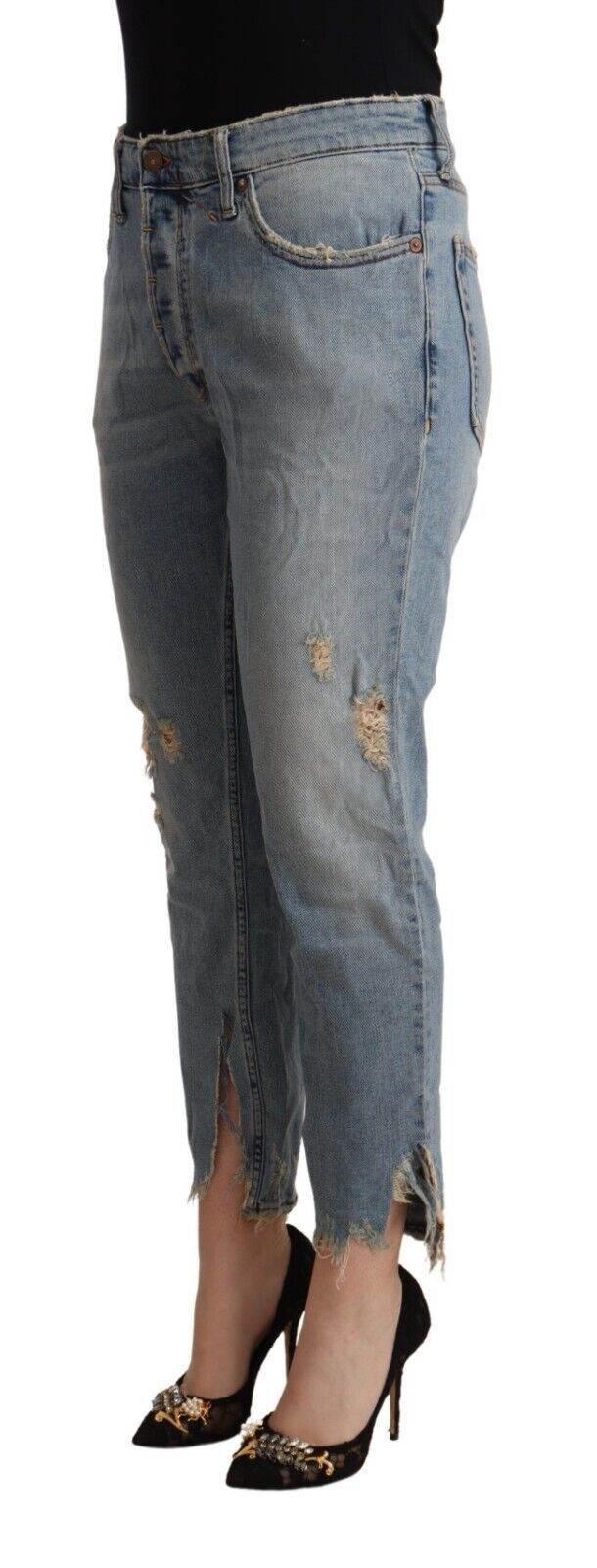 CYCLE Light Blue Distressed Mid Waist Cropped Denim Jeans - Hilstor