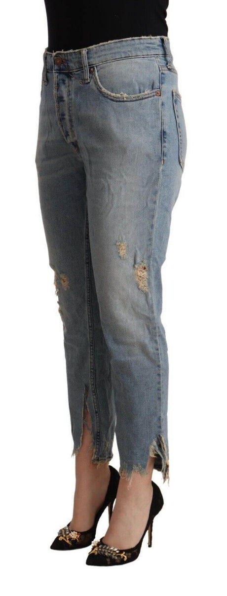 CYCLE Light Blue Distressed Mid Waist Cropped Denim Jeans - Hilstor