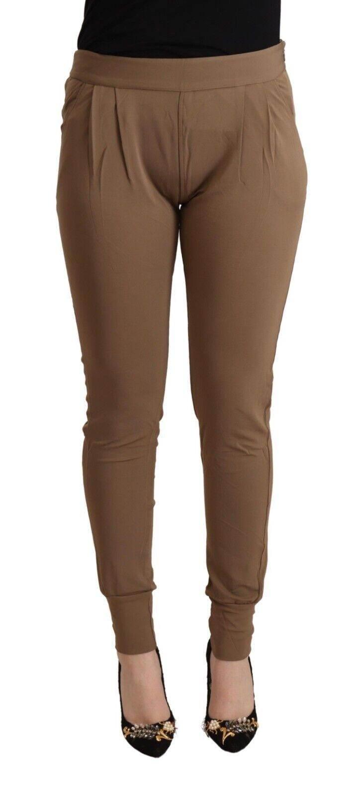 Scervino Street Brown Viscose Mid Waist Slim Tapered Pants - Hilstor