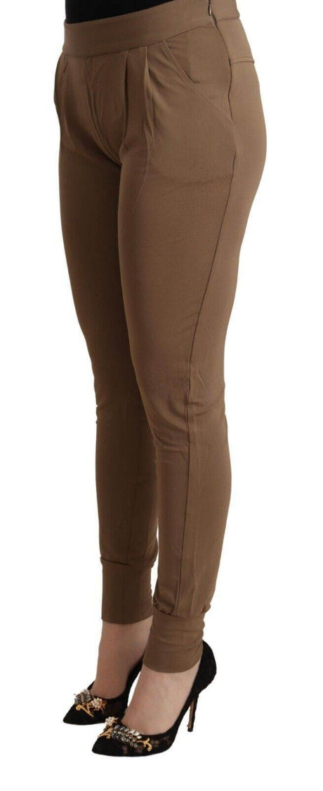 Scervino Street Brown Viscose Mid Waist Slim Tapered Pants - Hilstor