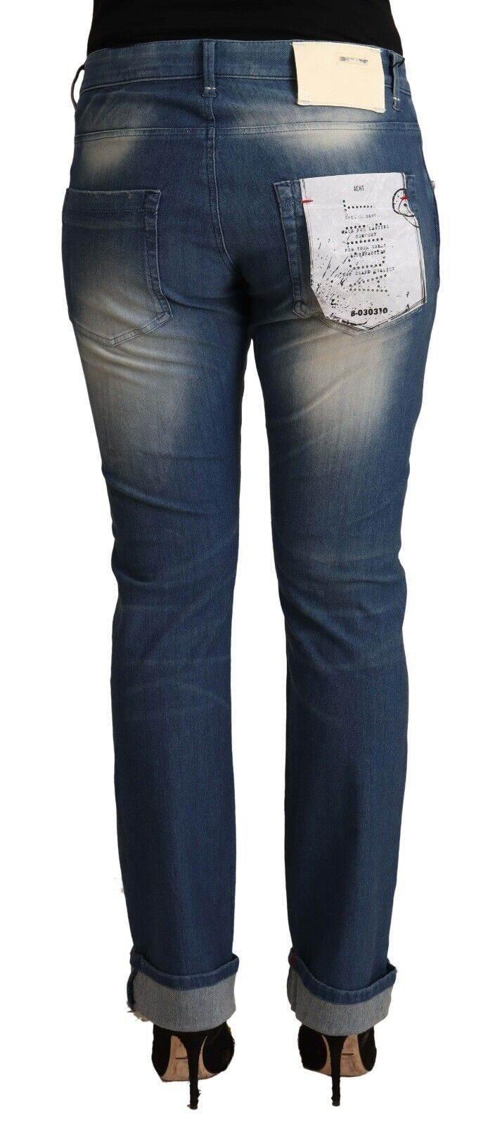 Acht Blue Washed Mid Waist Folded Hem Skinny Jeans - Hilstor