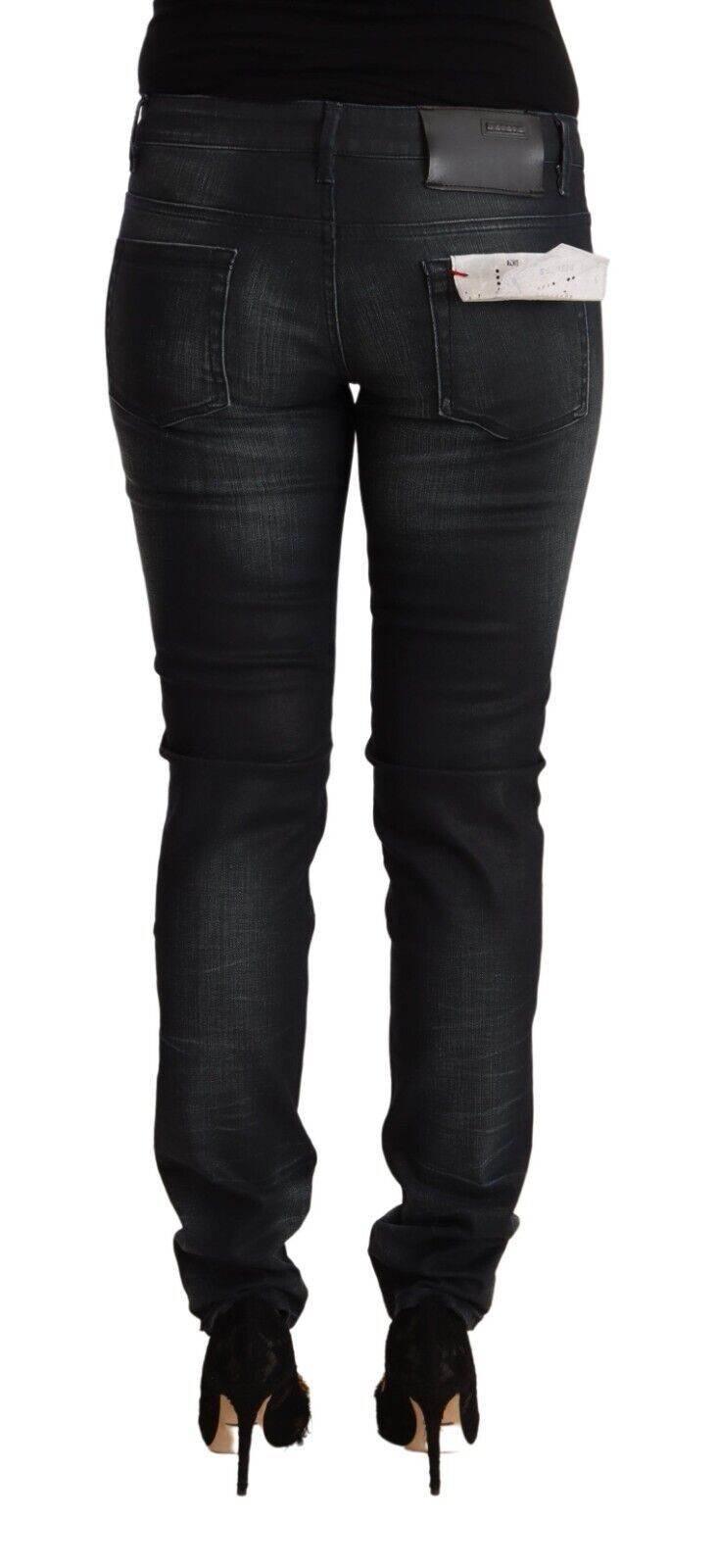 Acht Black Washed Cotton Low Waist Slim Fit Denim Jeans - Hilstor