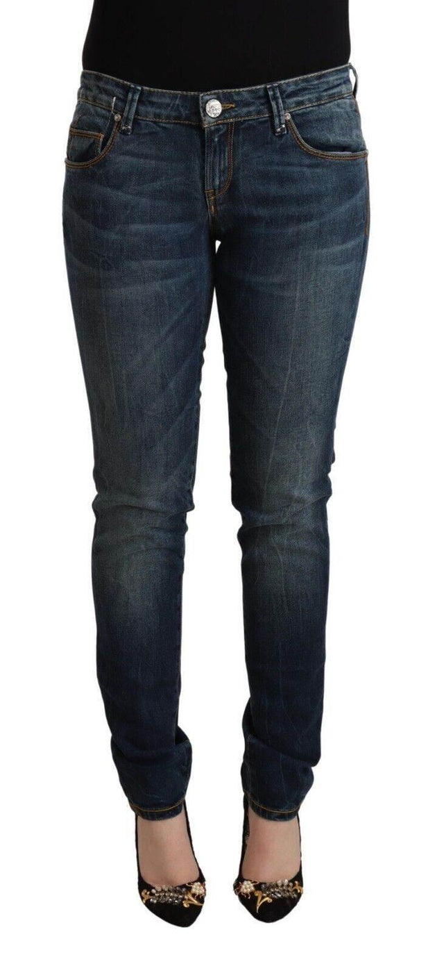 Acht Blue Washed Cotton Low Waist Slim Fit Denim Jeans - Hilstor