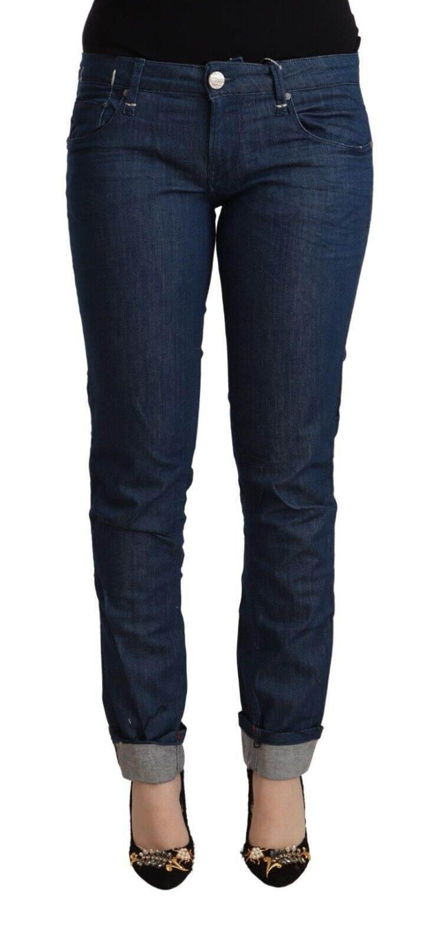 Acht Blue Cotton Low Waist Skinny Denim Folded Hem Jeans - Hilstor