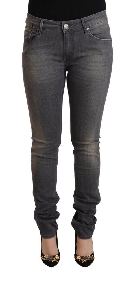 Acht Dark Gray Washed Cotton Denim Skinny Jeans - Hilstor