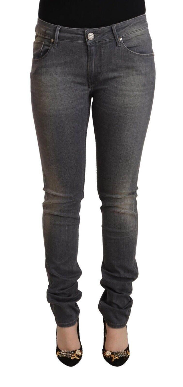 Acht Dark Gray Washed Cotton Denim Skinny Jeans - Hilstor
