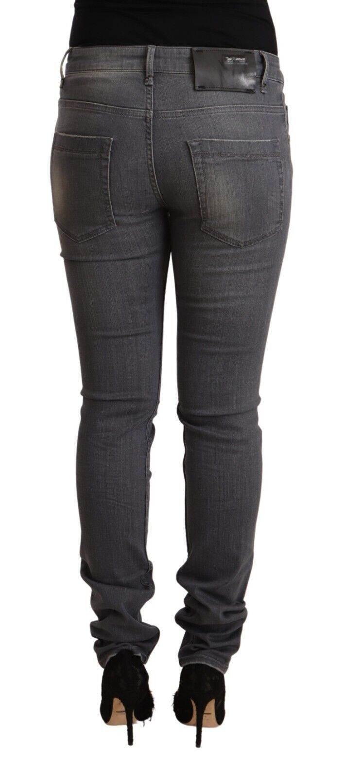 Acht Dark Gray Washed Cotton Denim Skinny Jeans - Hilstor