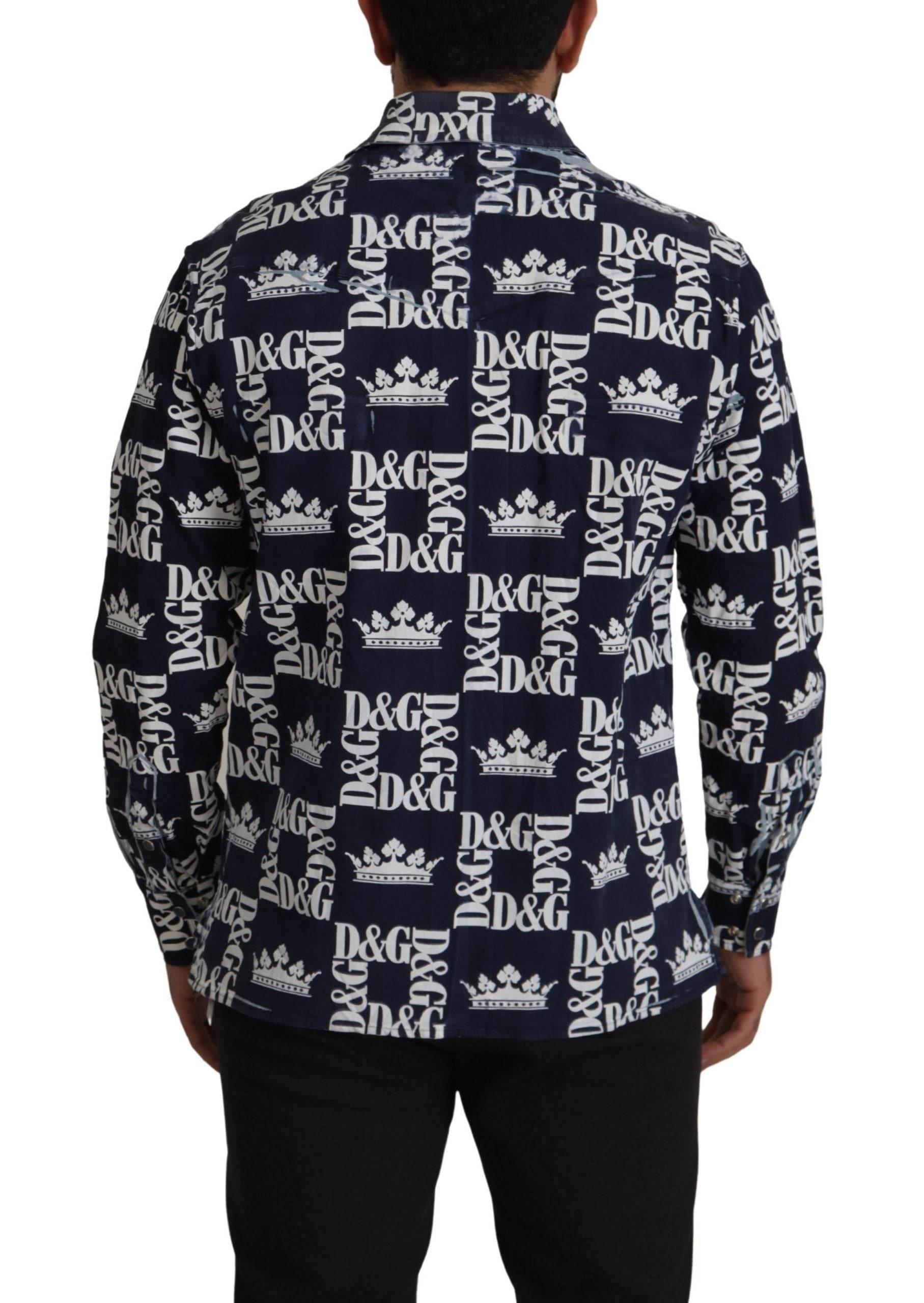 Dolce & Gabbana Elegant Slim Fit Blue Crown Shirt - Hilstor