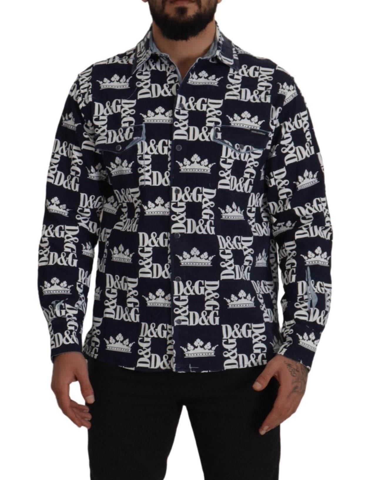 Dolce & Gabbana Elegant Slim Fit Blue Crown Shirt - Hilstor
