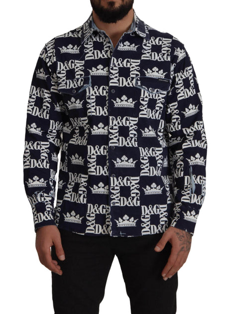 Dolce & Gabbana Elegant Slim Fit Blue Crown Shirt - Hilstor