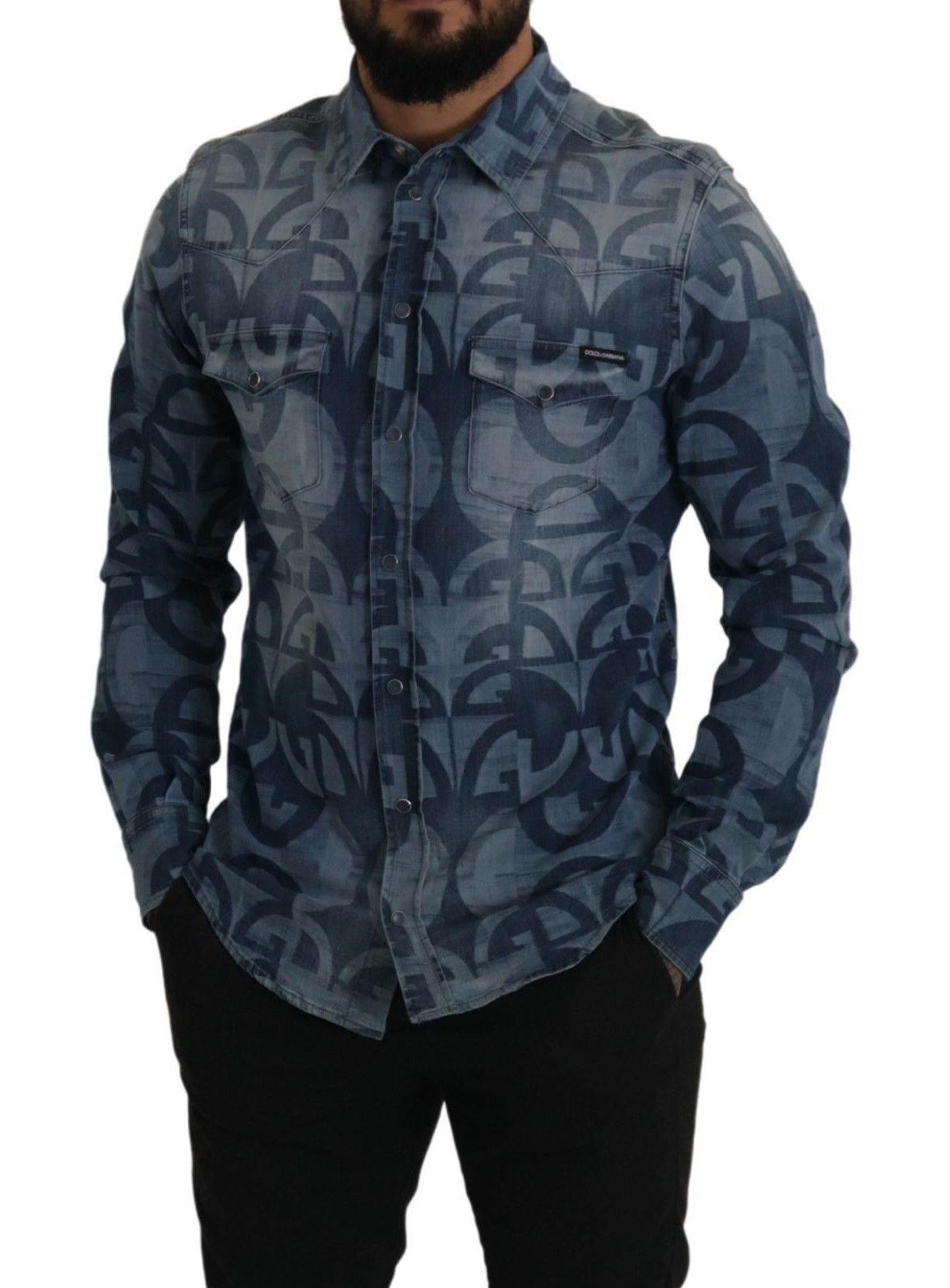 Dolce & Gabbana Elegant Slim Fit Casual Blue Men's Shirt - Hilstor