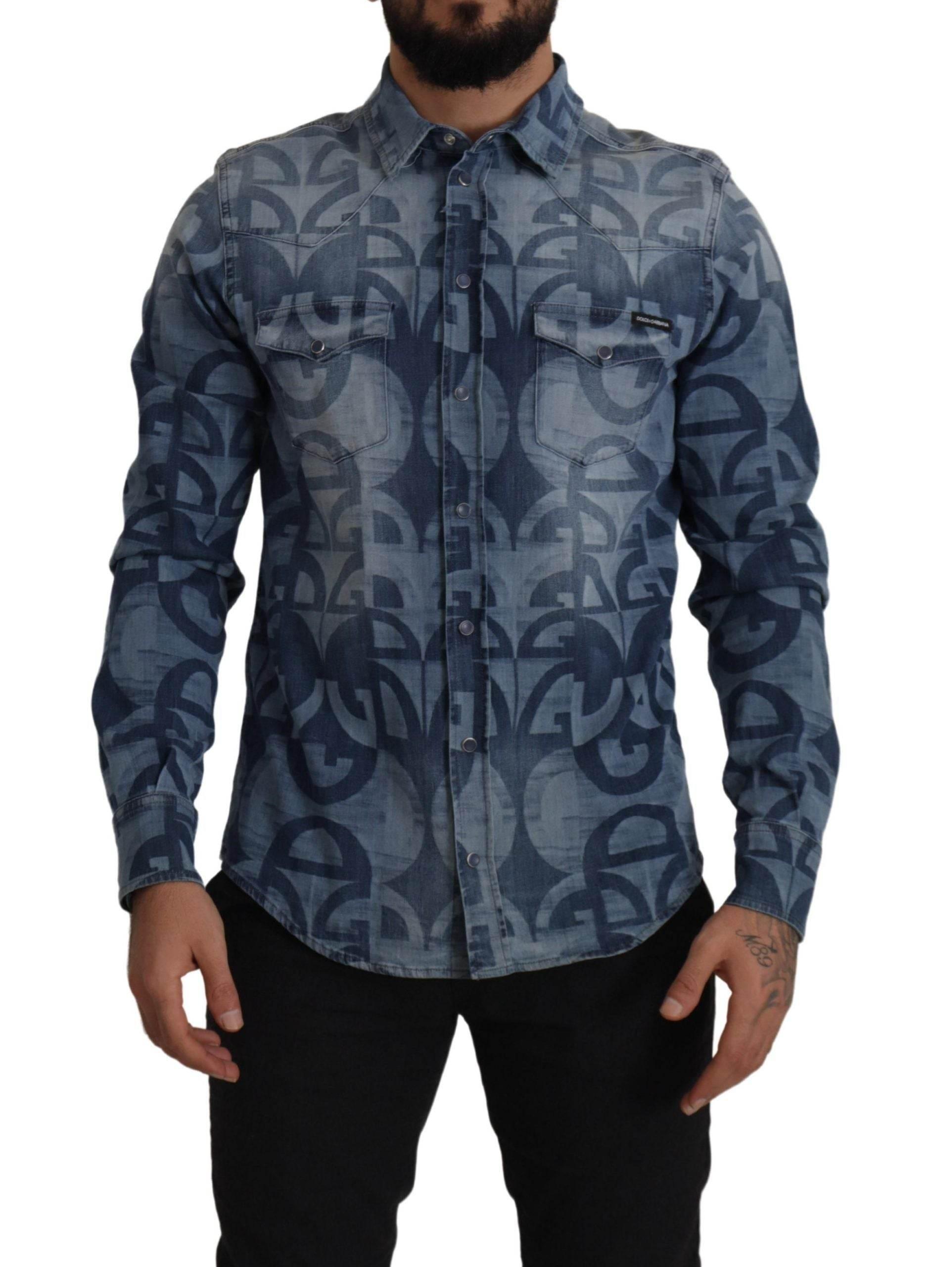 Dolce & Gabbana Elegant Slim Fit Casual Blue Men's Shirt - Hilstor