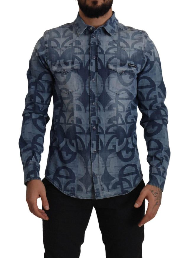 Dolce & Gabbana Elegant Slim Fit Casual Blue Men's Shirt - Hilstor