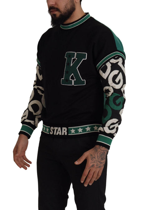 Dolce & Gabbana Black Green Cotton KING Star Crewneck Pullover Sweater - Hilstor