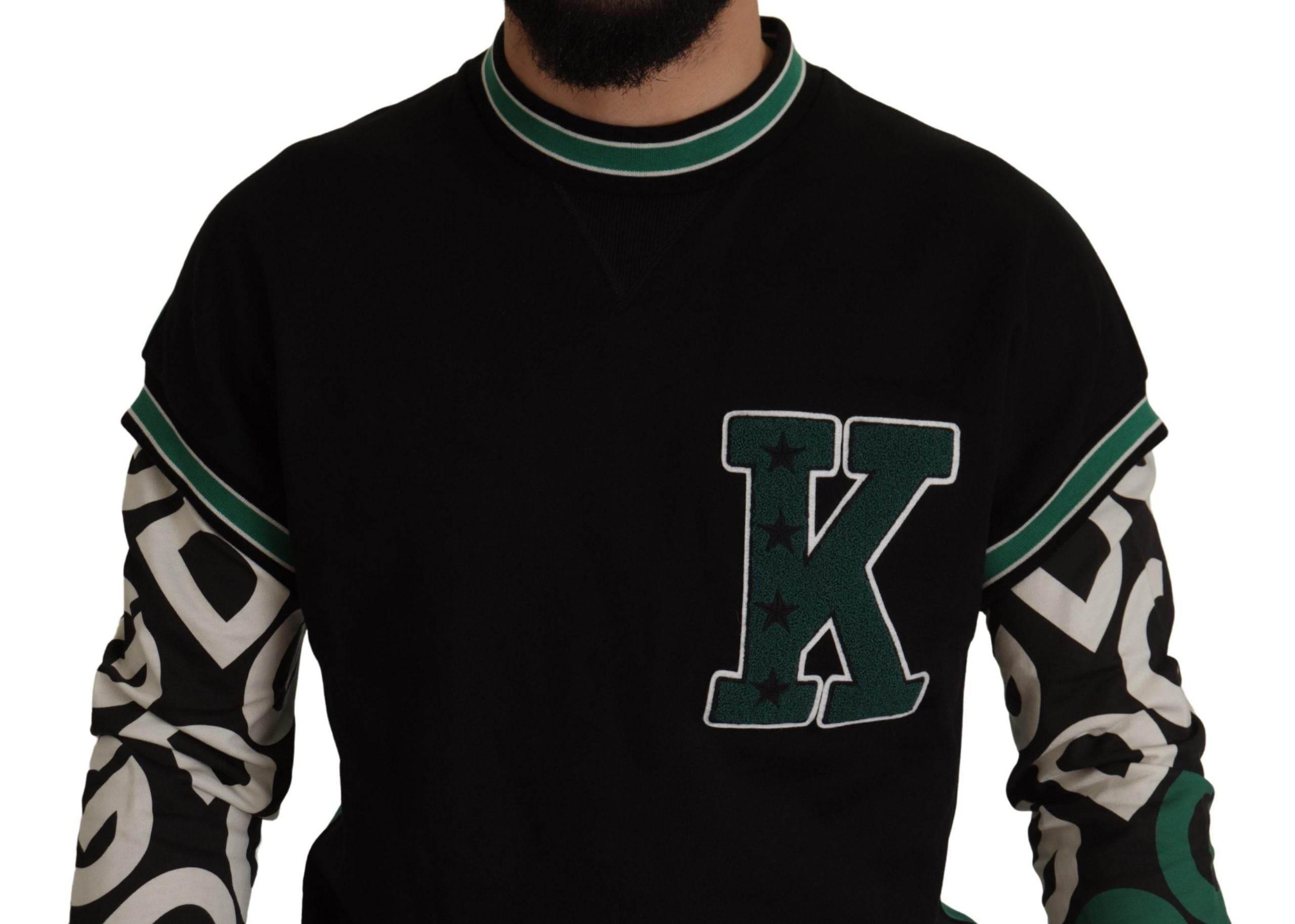 Dolce & Gabbana Black Green Cotton KING Star Crewneck Pullover Sweater - Hilstor