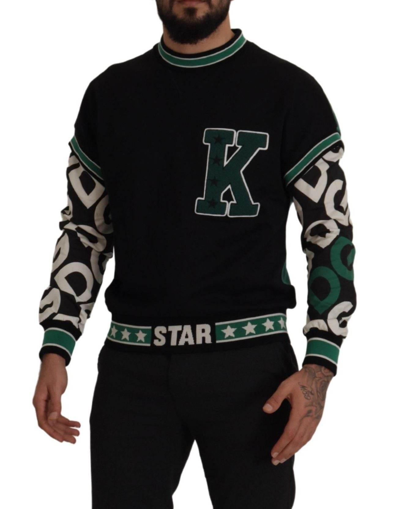 Dolce & Gabbana Black Green Cotton KING Star Crewneck Pullover Sweater - Hilstor