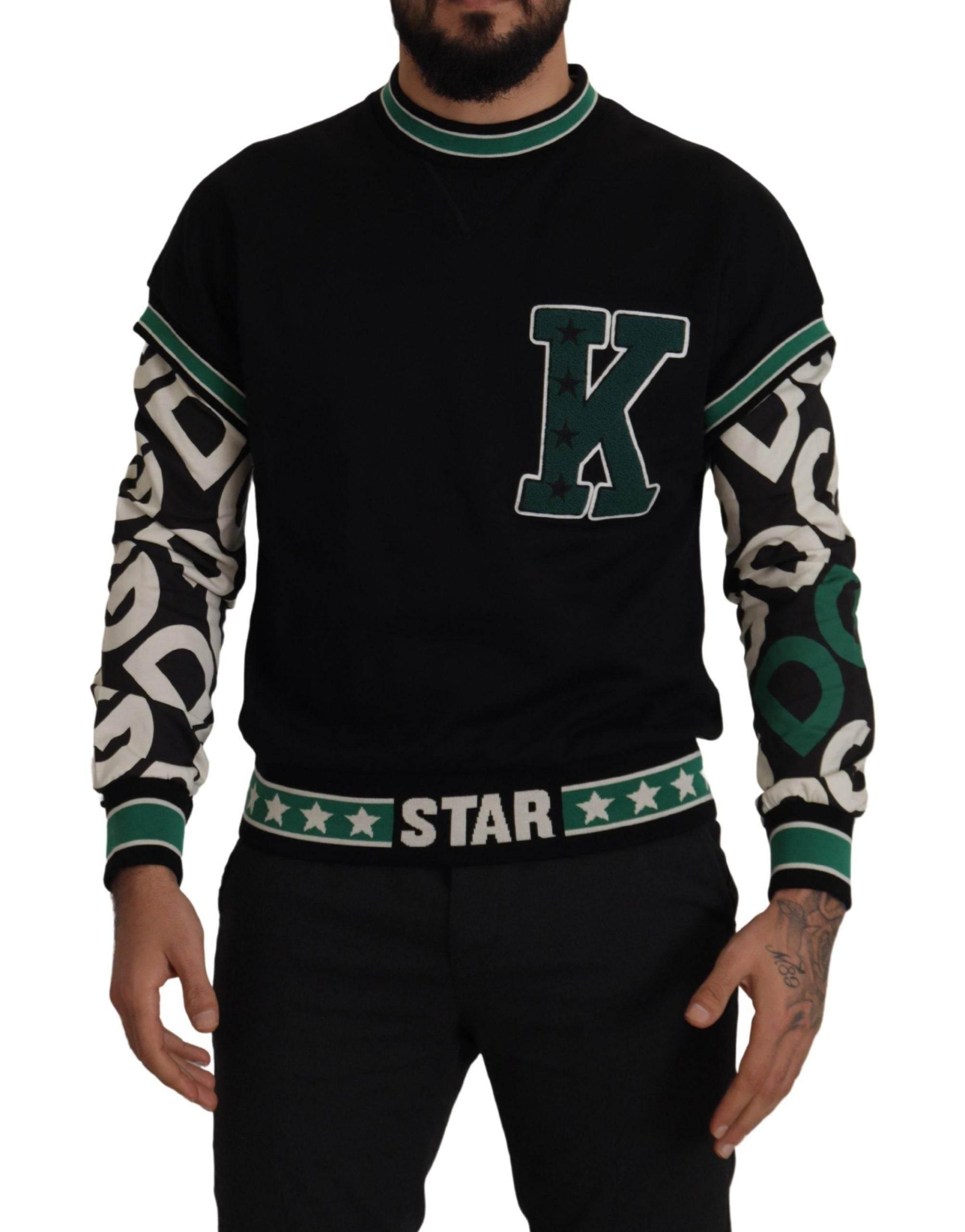 Dolce & Gabbana Black Green Cotton KING Star Crewneck Pullover Sweater - Hilstor