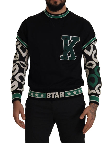 Dolce & Gabbana Black Green Cotton KING Star Crewneck Pullover Sweater - Hilstor