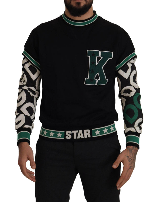 Dolce & Gabbana Black Green Cotton KING Star Crewneck Pullover Sweater - Hilstor