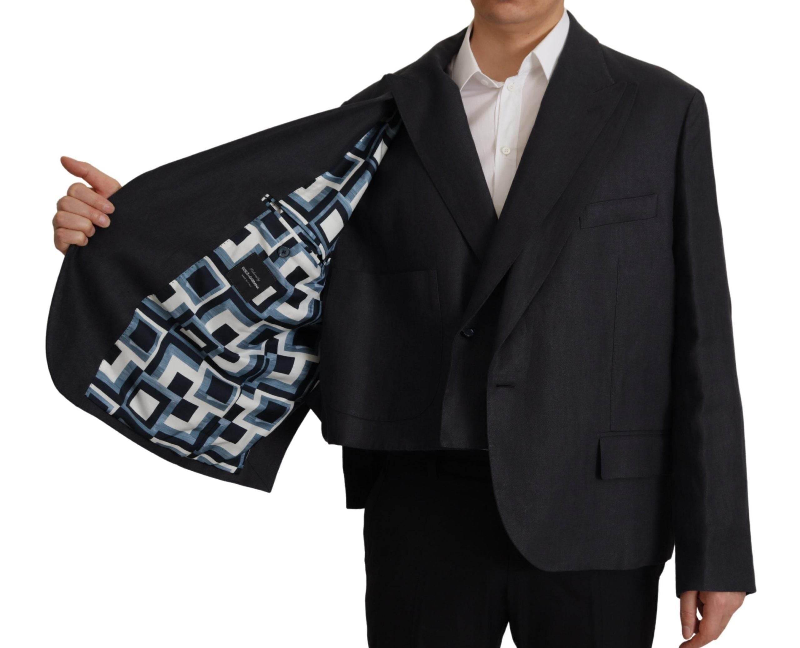 Dolce & Gabbana Blue Linen Formal Mens Blazer Jacket - Hilstor