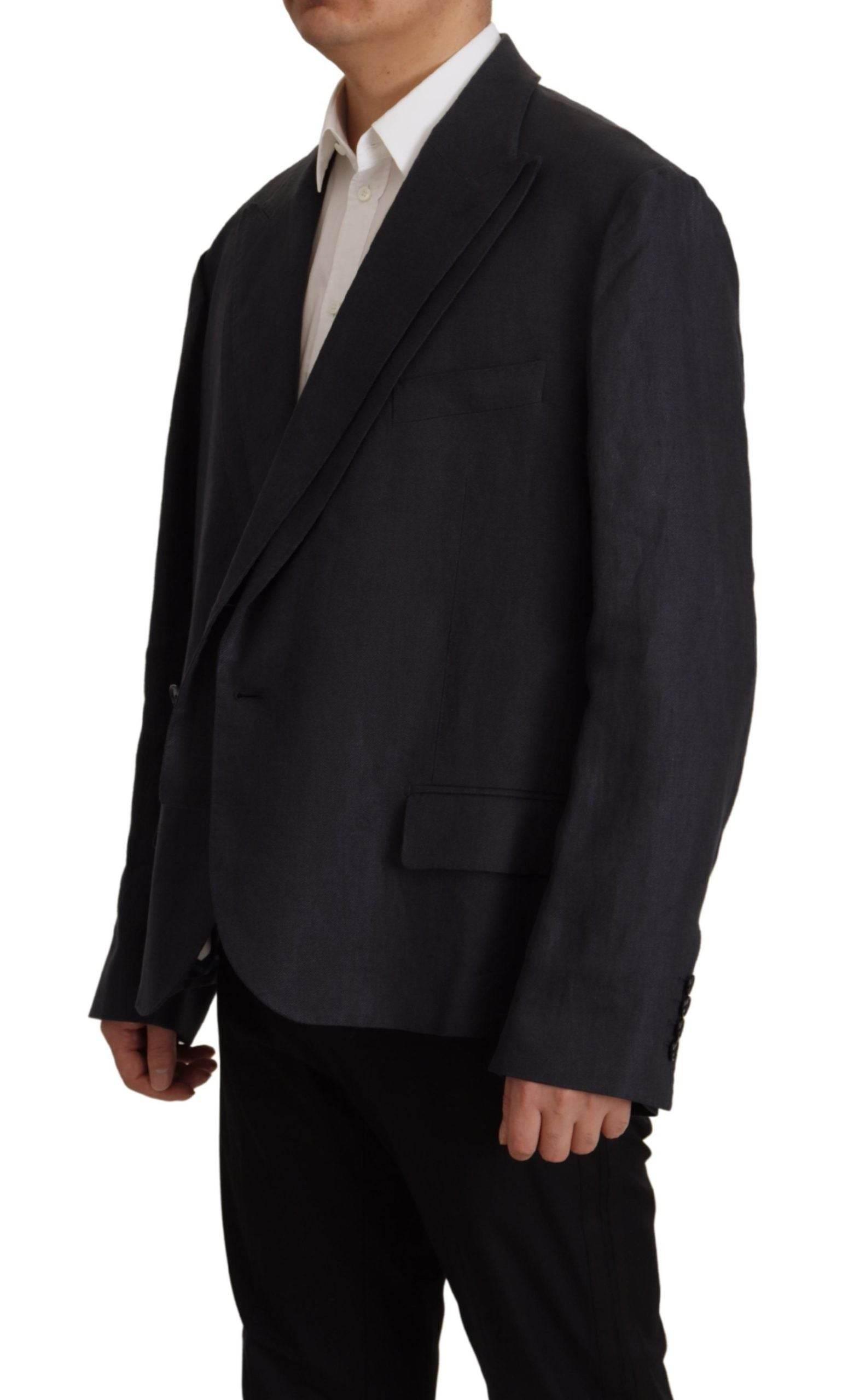 Dolce & Gabbana Blue Linen Formal Mens Blazer Jacket - Hilstor